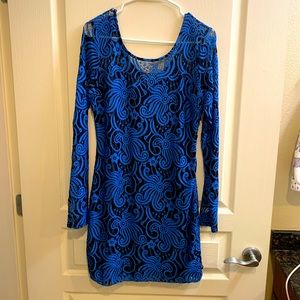 Electric blue and black cocktail dress - Size Large